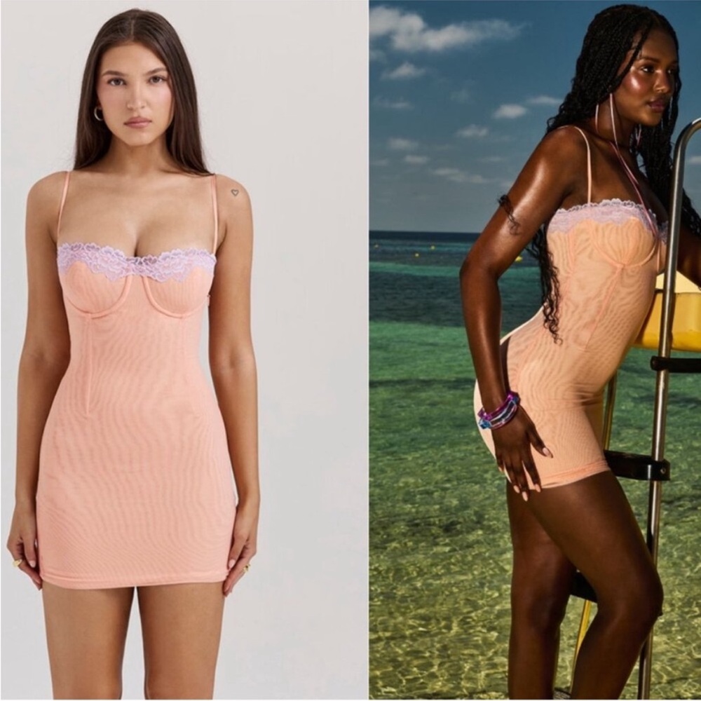 NWOT House of CB Peach and Lavender Mini Dress